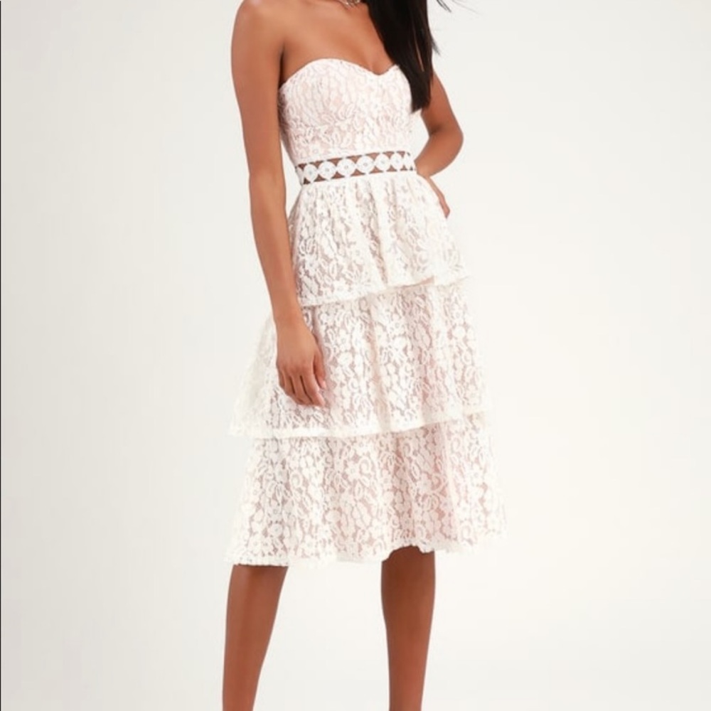 Lulus Adorn White Lace Strapless Dress Size XS